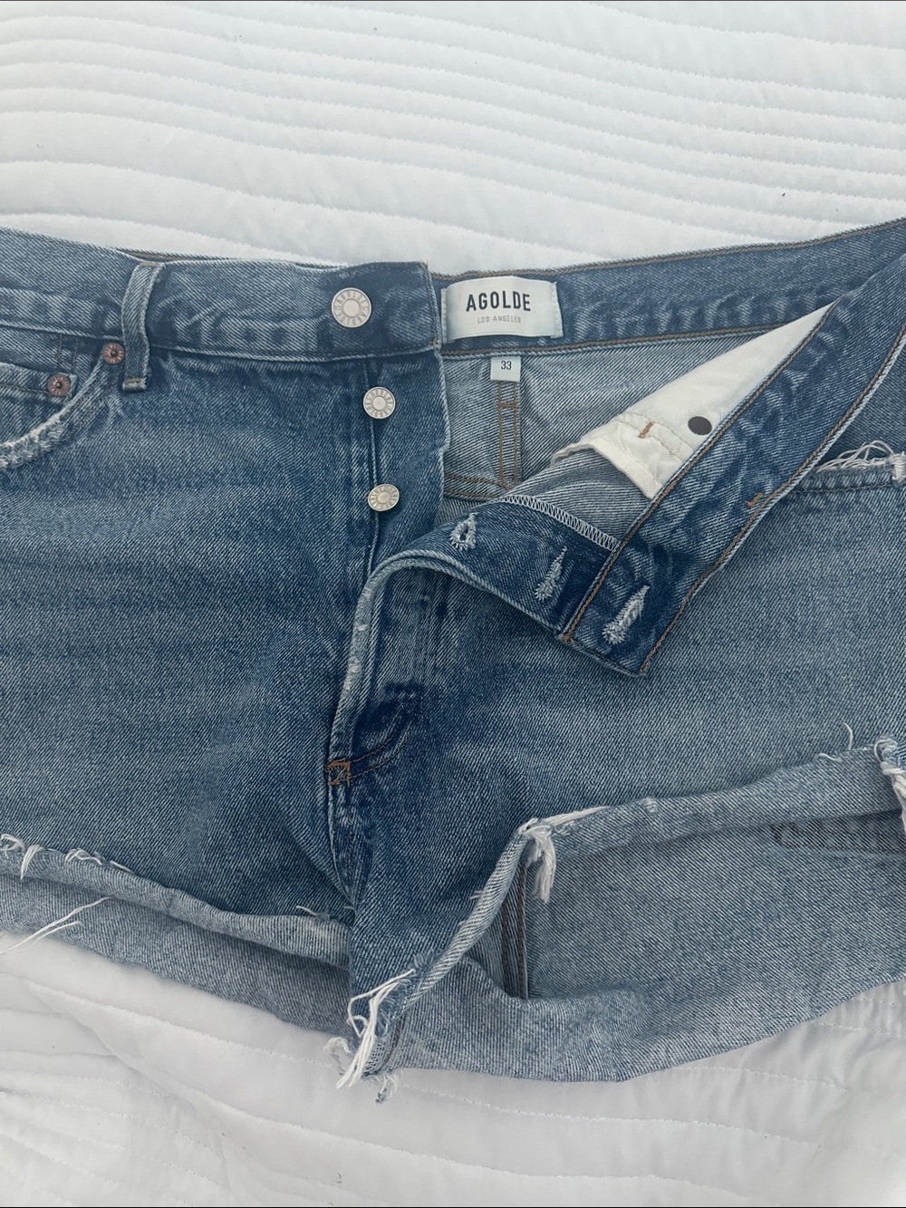 Agolde Women's Blue Distressed Boyfriend Denim Shorts